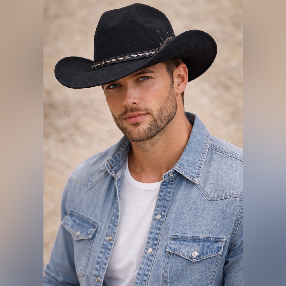 El Mayor Hats USA Black Cowboy Hat Western Felt Hat Adult Size M/L